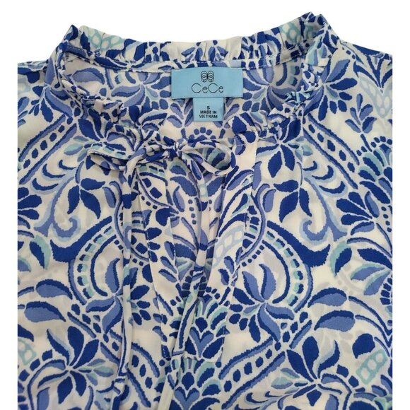 Sleeveless Floral Blue & White Blouse By CeCe, for women, Size S, NWT - Picture 5 of 8
